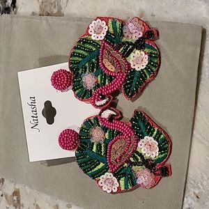 NWOT Natasha Beaded Flamingo Earrings